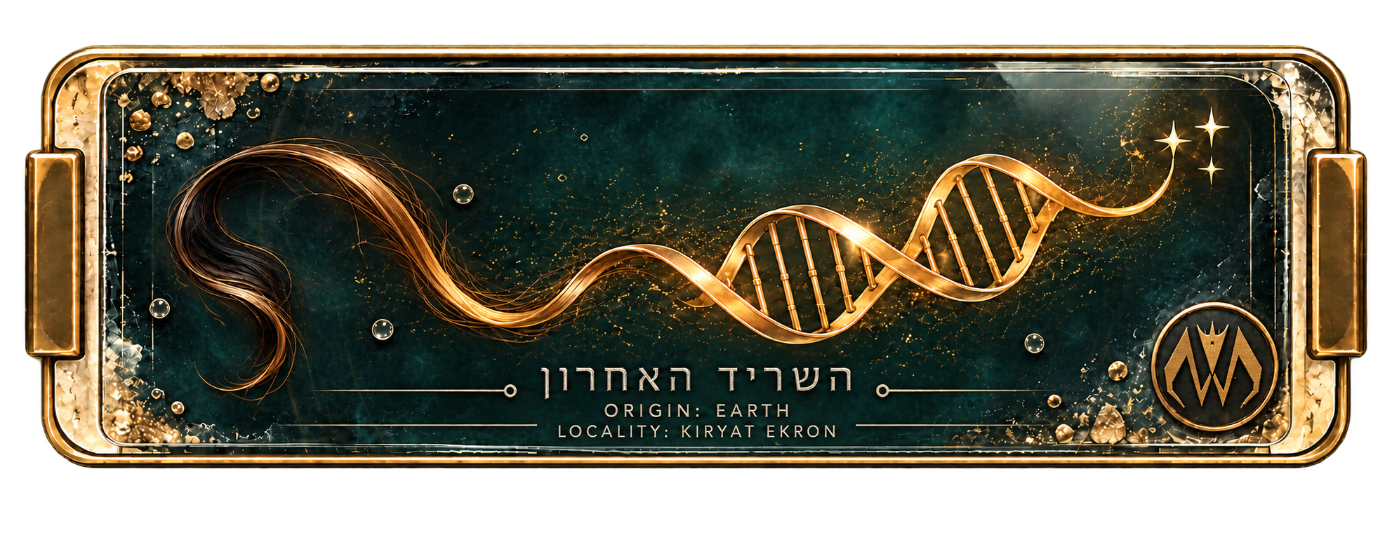 השריד האחרון מכדור הארץ: שערה שחורדינית הופכת לסליל דנ״א בתוך מיכל זכוכית קיסרי; מקור: קריית עקרון